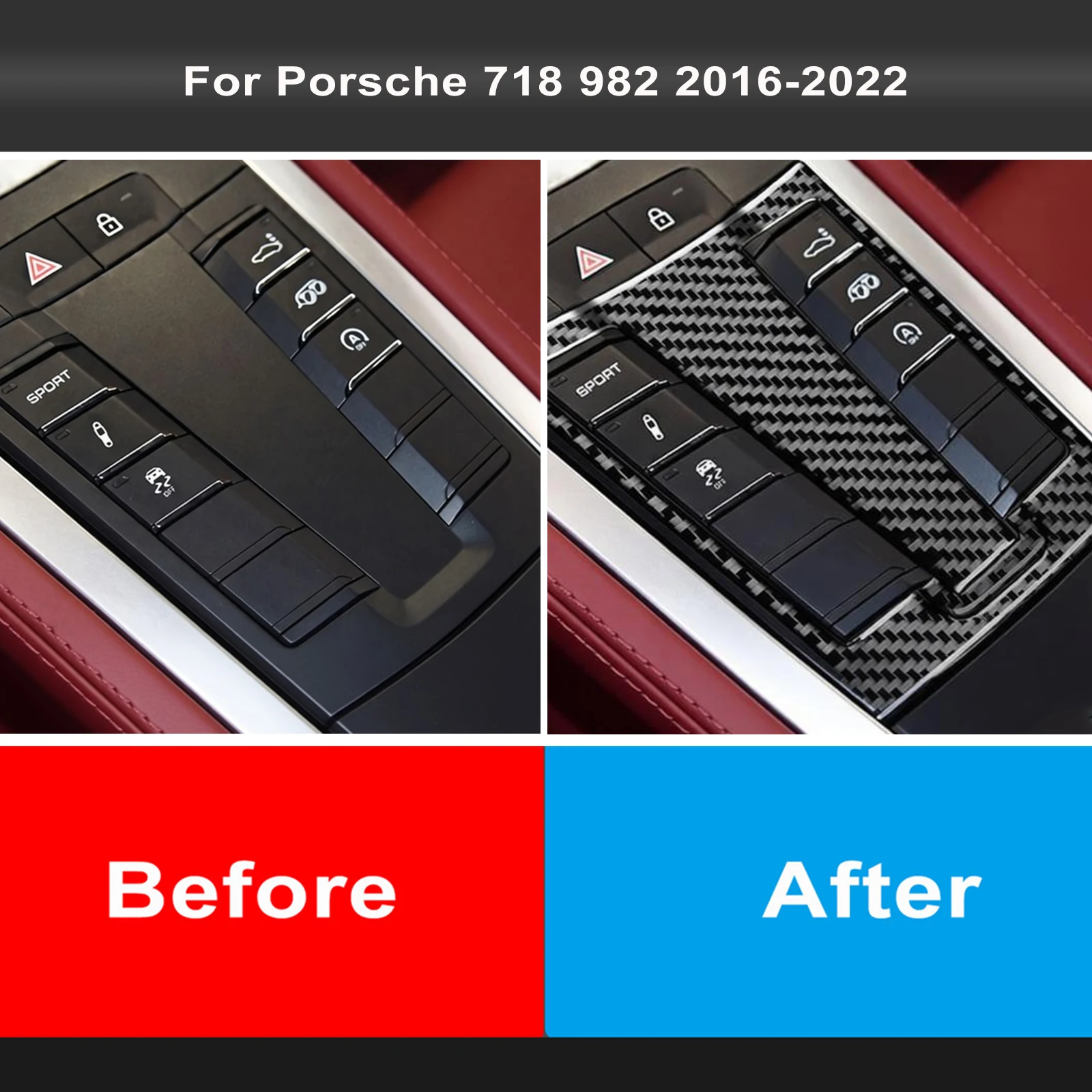 For Porsche 718 982 16-22 Carbon Fiber Variable Speed Adjustment Panel Trim Cover Car Interiors Accessories Decoration Sticker