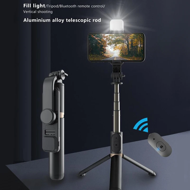 FANGTUOSI 2022 جديد لاسلكي Selfie عصا بلوتوث قابلة للطي ترايبود مع غالق بلوتوث ملء ضوء سبائك الألومنيوم Selfie Stck
