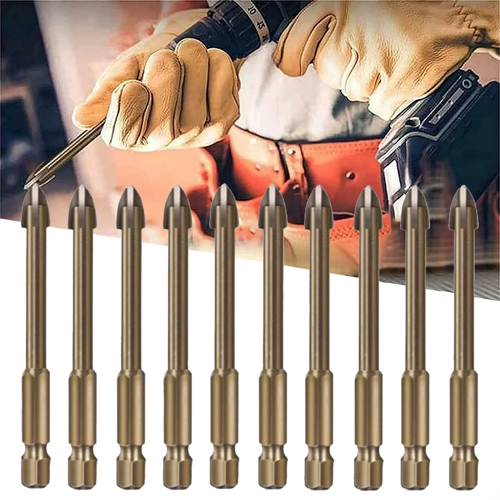 

10pcs/set Multifunctional Cross Triangle Drill Bits For Marble/Ceramic/Glass/Brick 6mm Hex Shank Tile Porcelain Drill Bit