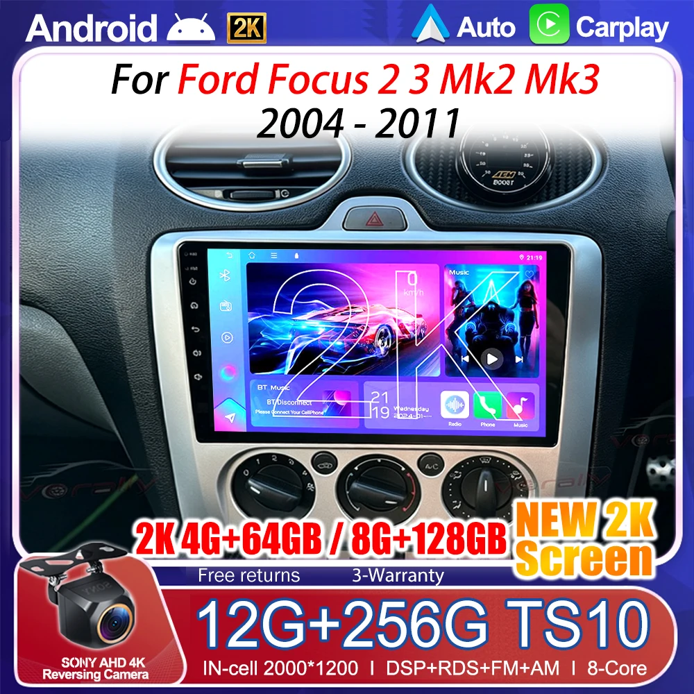 Android 16 For Ford Focus 2 3 Mk2 Mk3 2004 2005 2006 2007 - 2011 Car Radio Wireless Carplay Navigation GPS Multimedia Video WIFI