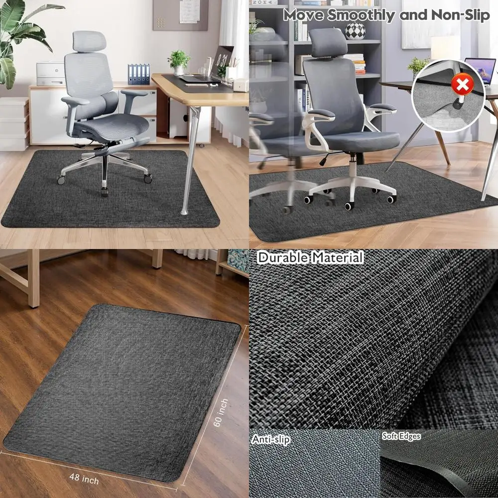 

48x60 Inch Heavy-Duty Office Chair Mat for Hardwood and Tile Floors - Anti-Slip, Non-Curve, Floor Protector for Computer Gaming