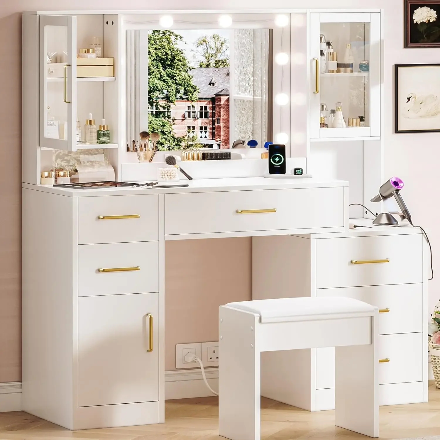 Makeup Vanity Desk with Mirror and Lights, 51