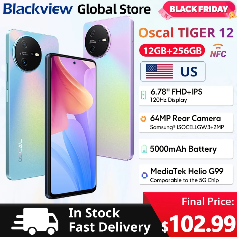 Blackview OSCAL TIGER 12 الهاتف الذكي NFC 6.78 بوصة FHD + IPS 2.4K 120 هرتز عرض 12 جيجابايت 256 جيجابايت 64 ميجابكسل كاميرا أندرويد 13 5000 مللي أمبير بطارية سيل