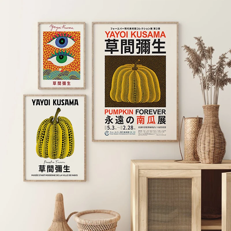 Yayoi Kusama Pumpkin Flowers Posters and Prints Wall Art Canvas Painting Drawing and Pictures Vintage Aesthetic home Room Decor