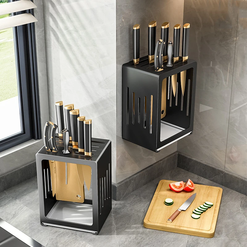 

Kitchen Knife Shelf Wall Mounted Kitchen Storage Rack Organizer Stainless Steel Knife Holder Tabletop Tool Rest Household Access