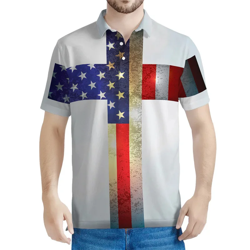 Christian Cross 3d Printed Polo Shirt For Men Women Summer Short Sleeved Lapel Tees Tops Holy Bible Pattern Button T-Shirt