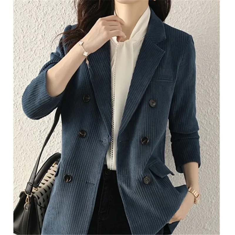 

Corduroy Women's Suit Jacket Spring and Autumn New Korean Version The Style Casual Haute Sense Small Suit Double-breasted Blouse