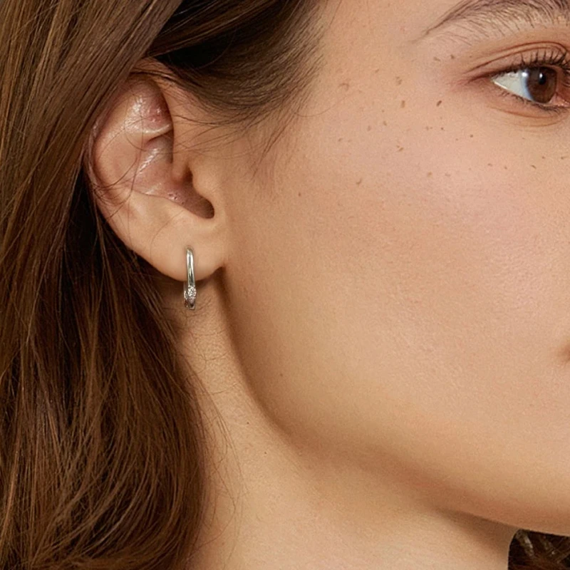 2mm Moissanite Diamond Hoop Earrings Pure 925 Sterling Silver High Quality U-shape Hoops Ear Buckles for Women Trendy Jewelry