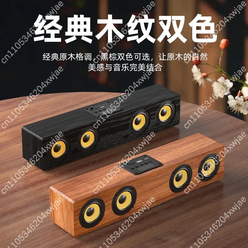 Wooden Bluetooth Speaker Desktop Stereo Wireless Soundbar with FM Radio USB TF Card for Computer