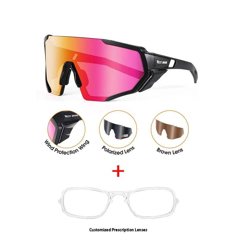 Professionell Angepasste Verschreibungspflichtige Clip-On Polarisierte Fahrradbrillen für Herren und Damen UV400 Winddichte Schutzbrillen mit 3 Gläsern