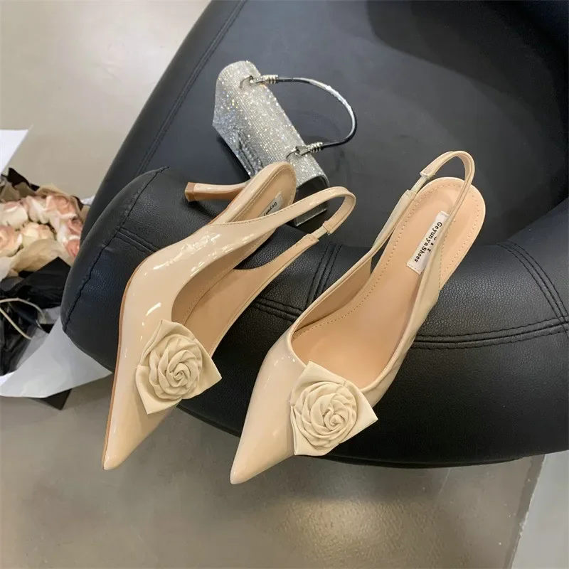 2024 Summer New Korean Fashion Flower High-heeled Sandals Pointed Head Outside Wear Stiletto Women's Pumps