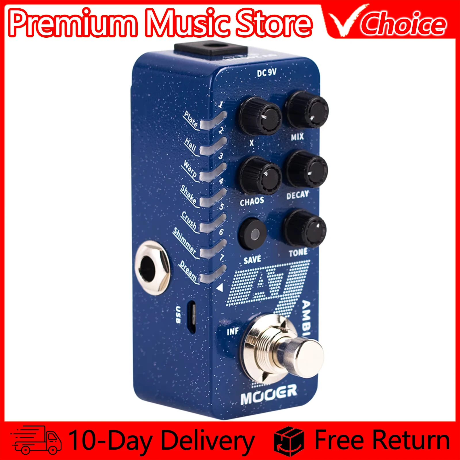 MOOER Ambiance Reverb Effect Guitar Pedal Built-in 7 Reverb Effects Infinite Sustain Buffer Bypass New Reverb Effect Pedal