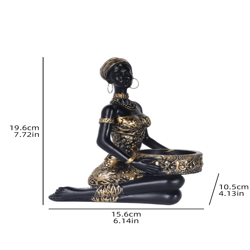 African-style Statue Black Woman Candle Holder Ornament for Home Decor Living Room, Study, Bedrooms Decorative Storage Sculpture