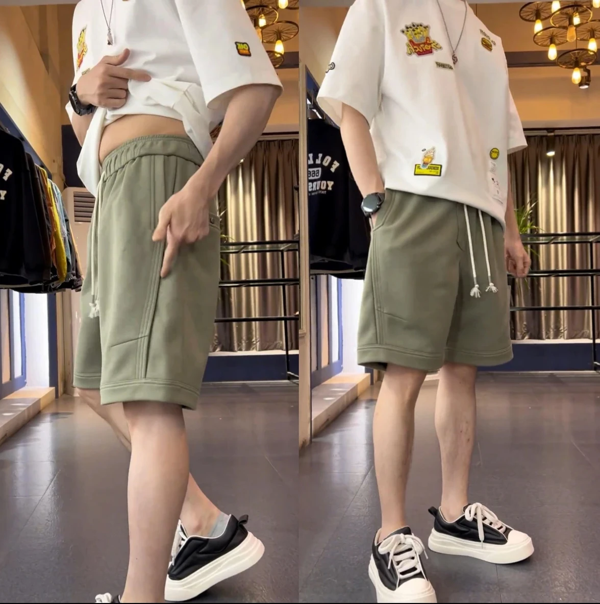 

Летние мужские повседневные брюки в американском стиле, модные однотонные прямые свободные брюки-капри для пар, трендовые