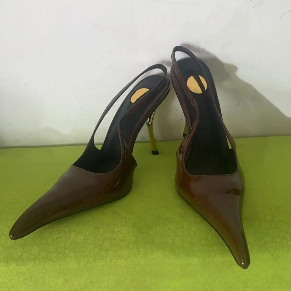 Women Pointed‑Toe Stiletto High Heel Pumps Branch Heel Patent Leather Backless Dress Shoes for Party Wedding Evening Occasions