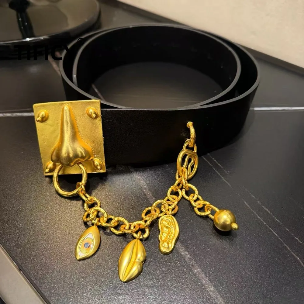 

Retro Style Women's PU Leather Belt with Metal Chain Decorations - Fashion Versatile Wide Accessories