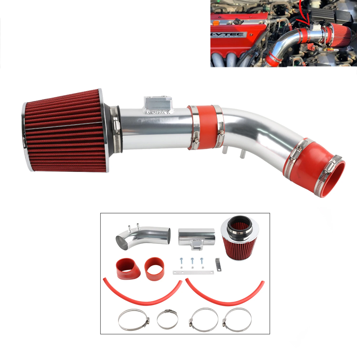 طقم مدخل هواء قصير رام واستبدال الفلتر لتركيب 04-07 Honda Accord SULEV DX/LX/EX/SE 2.4L L4 DIY MAF