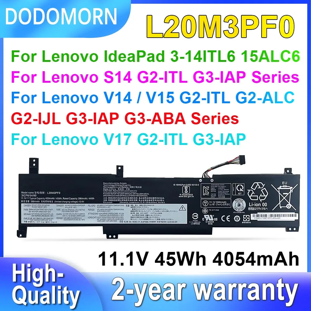 

DODOMORN For Lenovo S14 V14 V15 V17 G2-ITL G2-ALC G3-IAP G3-ABA For IdeaPad 3-14ALC6 3-15ALC6 L20C2PF0 L20M3PF0 Laptop Battery