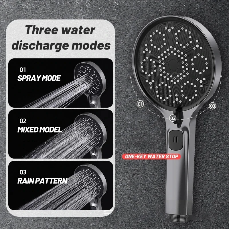 Large Panel Shower Head 3 Modes Adjustable High-Pressure Shower Head One Click Stop Water Fall Resistance Bathroom Accessories