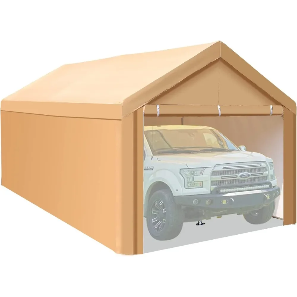 10X20 Ft Zware Carport Auto Luifel Garage Extra Opslag Schuilplaats Boot Party Tenten Schuur Met Afneembare Zijwanden En Deuren, Beige