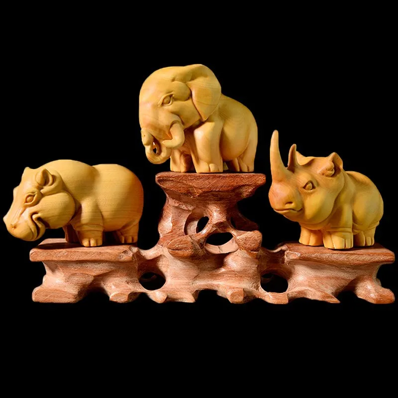 

Lucky Feng Shui Figurines Boxwood Carving Sculpture Art Crafts Elephant Hippos Handicrafts Animal Buddha Home Decor Ornaments