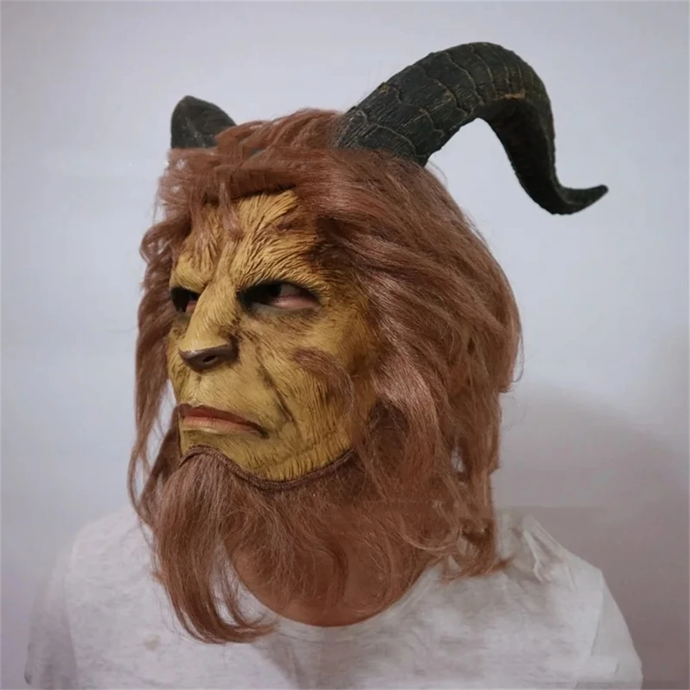 Capacete de besta de látex realista, rosto inteiro, cosplay, besta selvagem, rei, máscara, chifres de monstro, homens com peruca, adereços de festa de halloween 2025