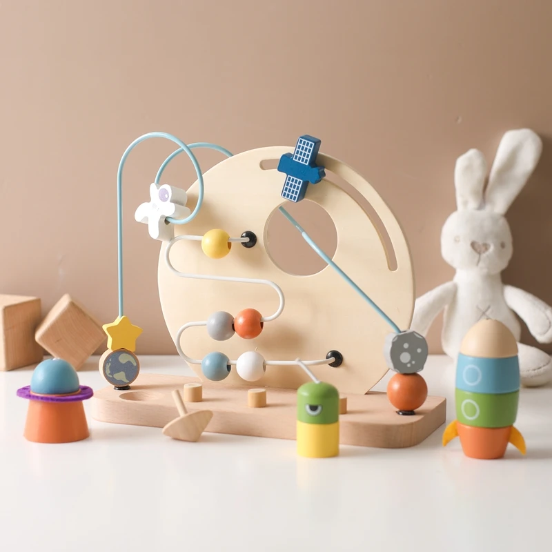 Montessori Spielzeug Baby Holz Luftfahrt-Thema Perlen Planeten Spielzeug Kinder früh lernen Finger griff pädagogische Puzzle Spielzeug Geschenke