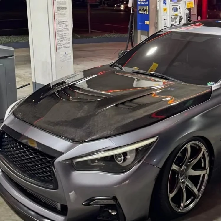New-Style Carbon Fiber Engine Hood with Multi-Vent Design, Compatible with Infiniti Q50/Q50L/Q50S for Upgrade & ModificationAV