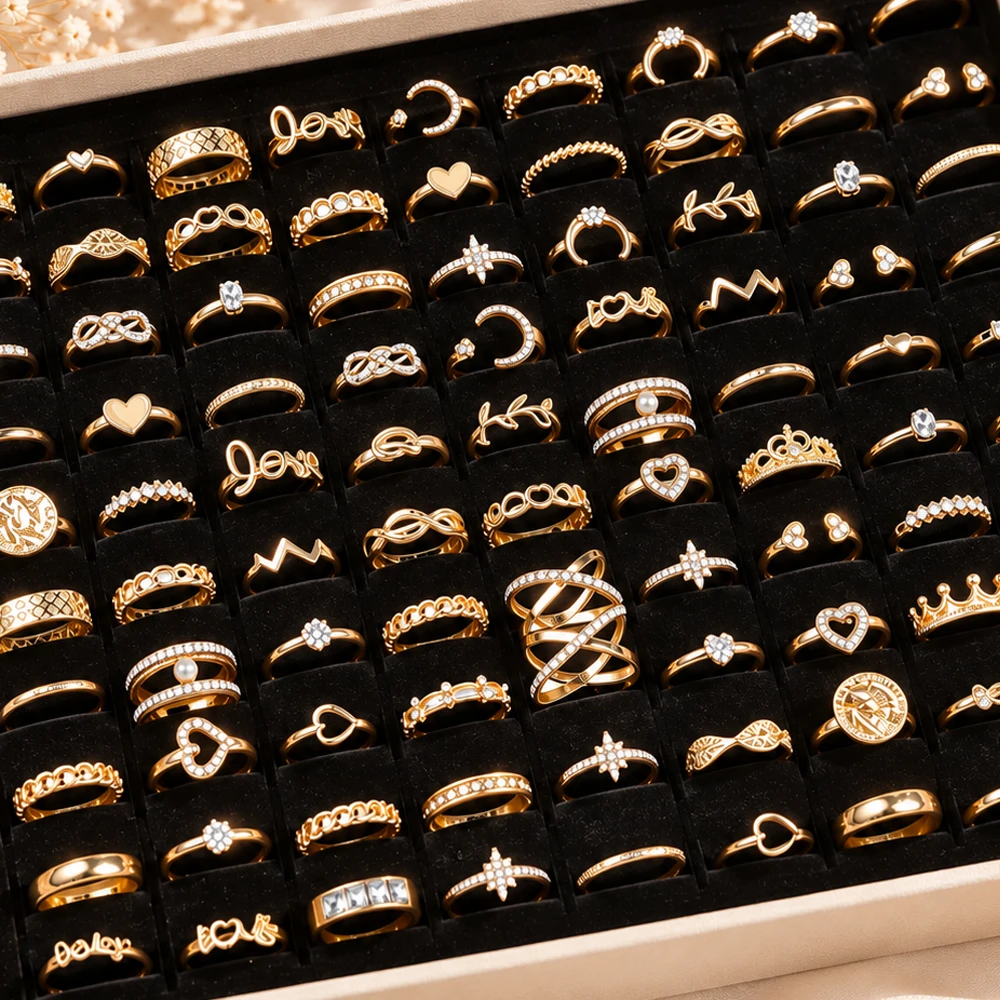 20/30/50Pcs Random Elegant Bohemia Heart Moon Rings Set For Women Mix Style Fashion Ring Elegant Birthday Daily Wear Jewelry