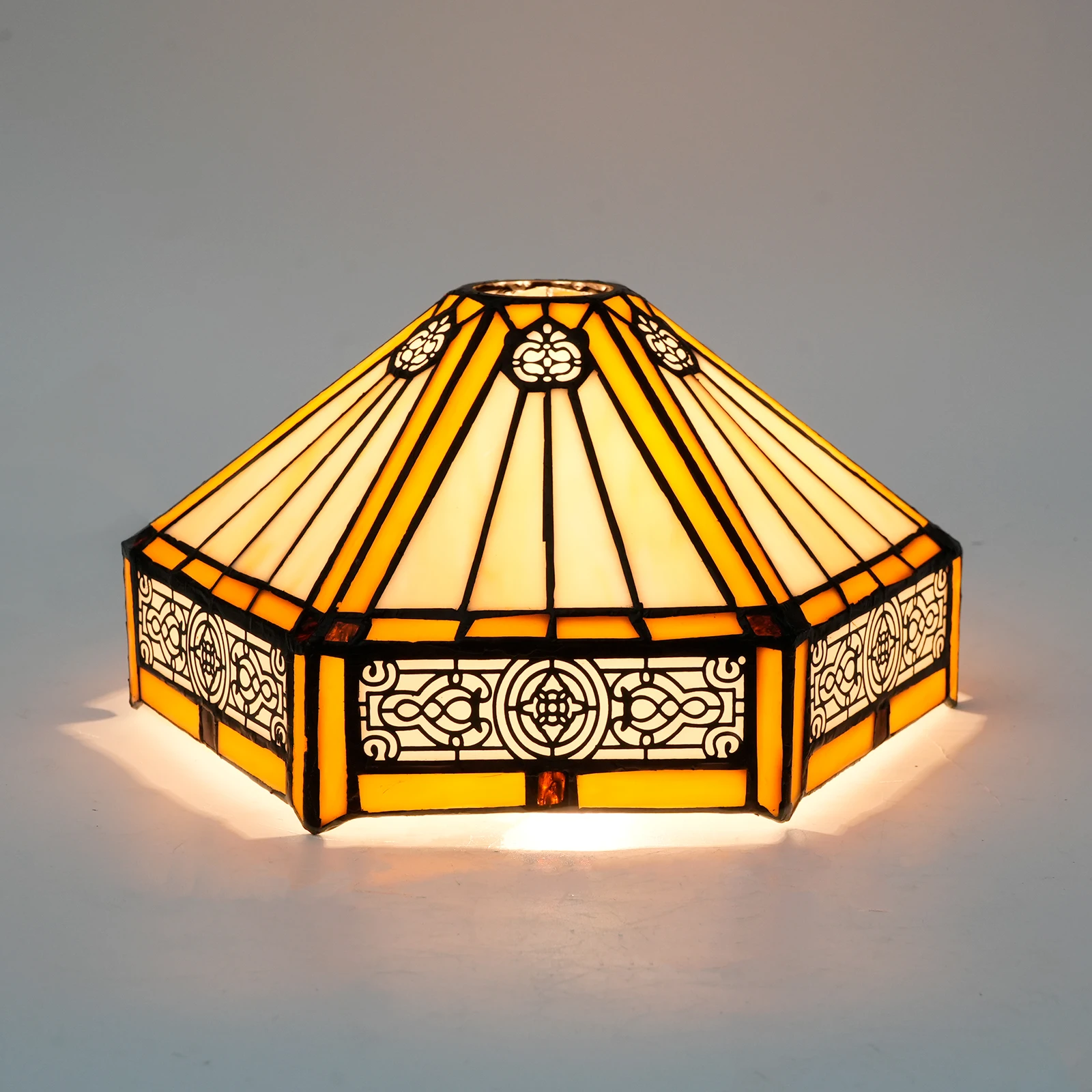 

Vintage Stained Glass Lamp Shade 10" Brown Hexagon Stained Glass Lamp Shade - Vintage-Inspired Perfect for Pendant Floor Lamps
