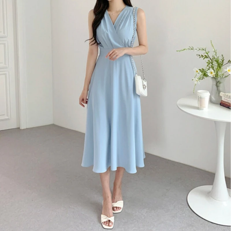 فساتين نسائية صيفية أنيقة من REALEFT متقاطعة من الأمام على شكل حرف v وشاحات على شكل حرف a جديدة 2025 بدون أكمام فستان فضفاض غير رسمي للسيدات #6