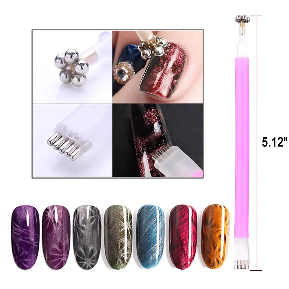 YIKOOLIN 3D Cat Eyes Magnet Magnetic UV Gel Nail Polish Magnet Pens Set Flower Ombre Design Double Head Magnet Stick Manicure view 2