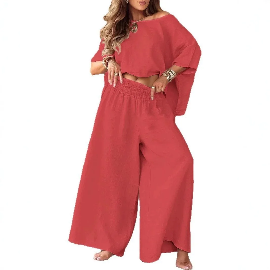 Women's Boho Color Block Short Sleeve T Shirt & Capri Pants 2-Piece Set Spring Summer Matching Outfit Sexy Women's Suit Elastic