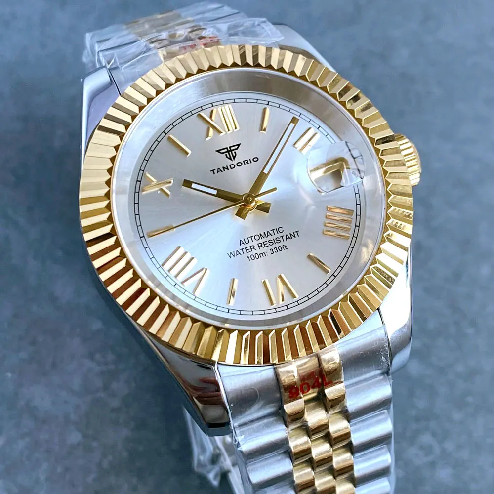 36mm 39mm Tandorio 20atm Tauchen Silber Zifferblatt Gold römische Nummer nh35 Automatik uhren für Männer Saphirglas Datejust Armband