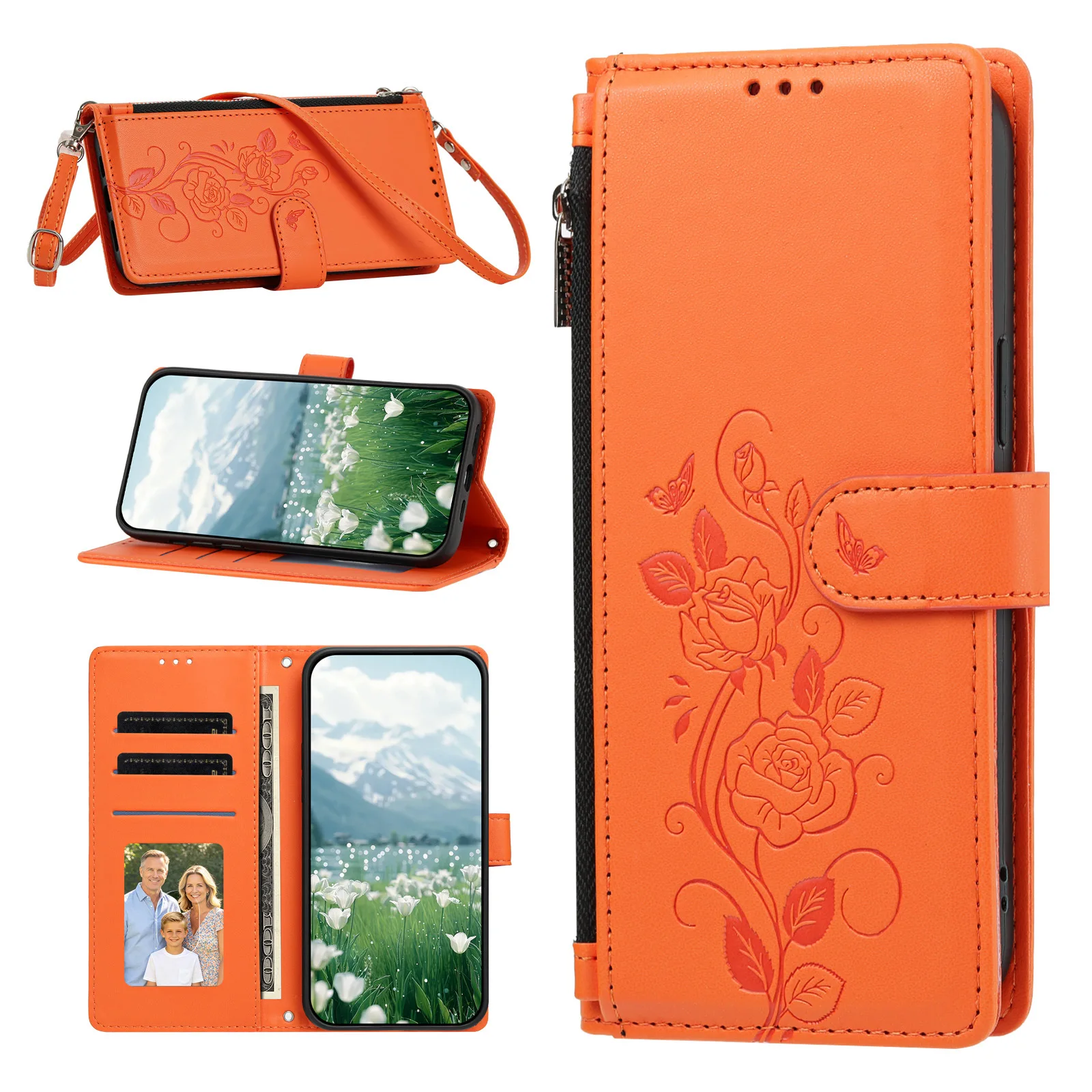 Crossbody Leather Zipper Wallet Case For Huawei P90 Pro Max P80 Ultra P60 Art P50 P40 Lite P30 P20 Lanyard Magneic Flip Cover