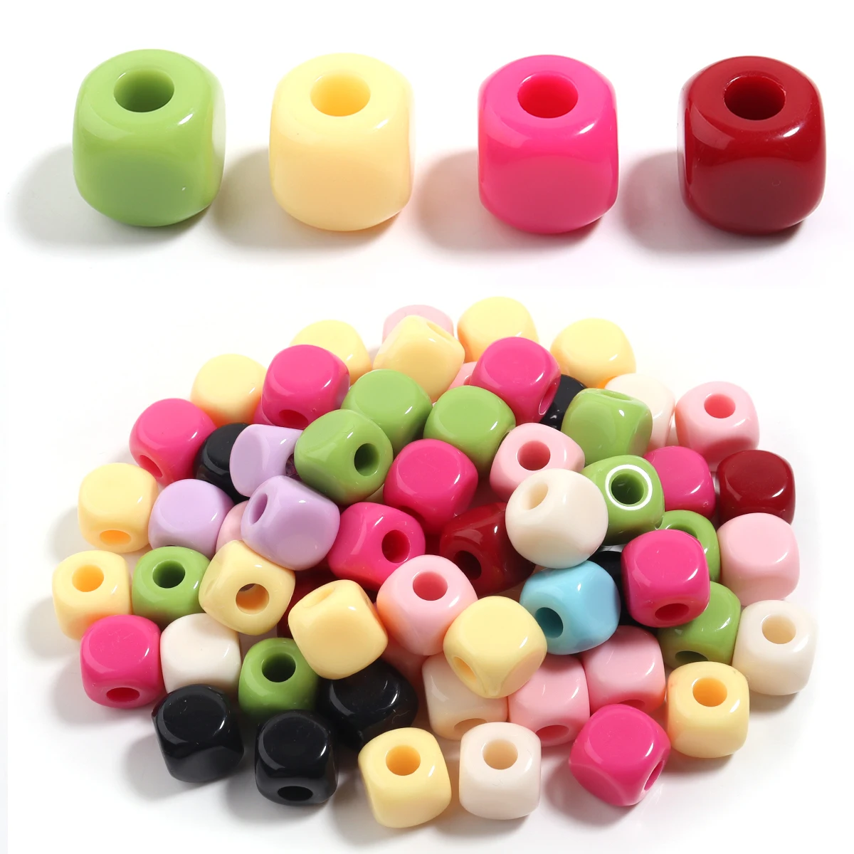 30 Stück/Lot 12mm einfarbige Acryl-Würfelperlen mit großem Loch, lose Spacer-Würfelperlen für DIY Schlüsselanhänger, Armbänder, Schmuckzubehör