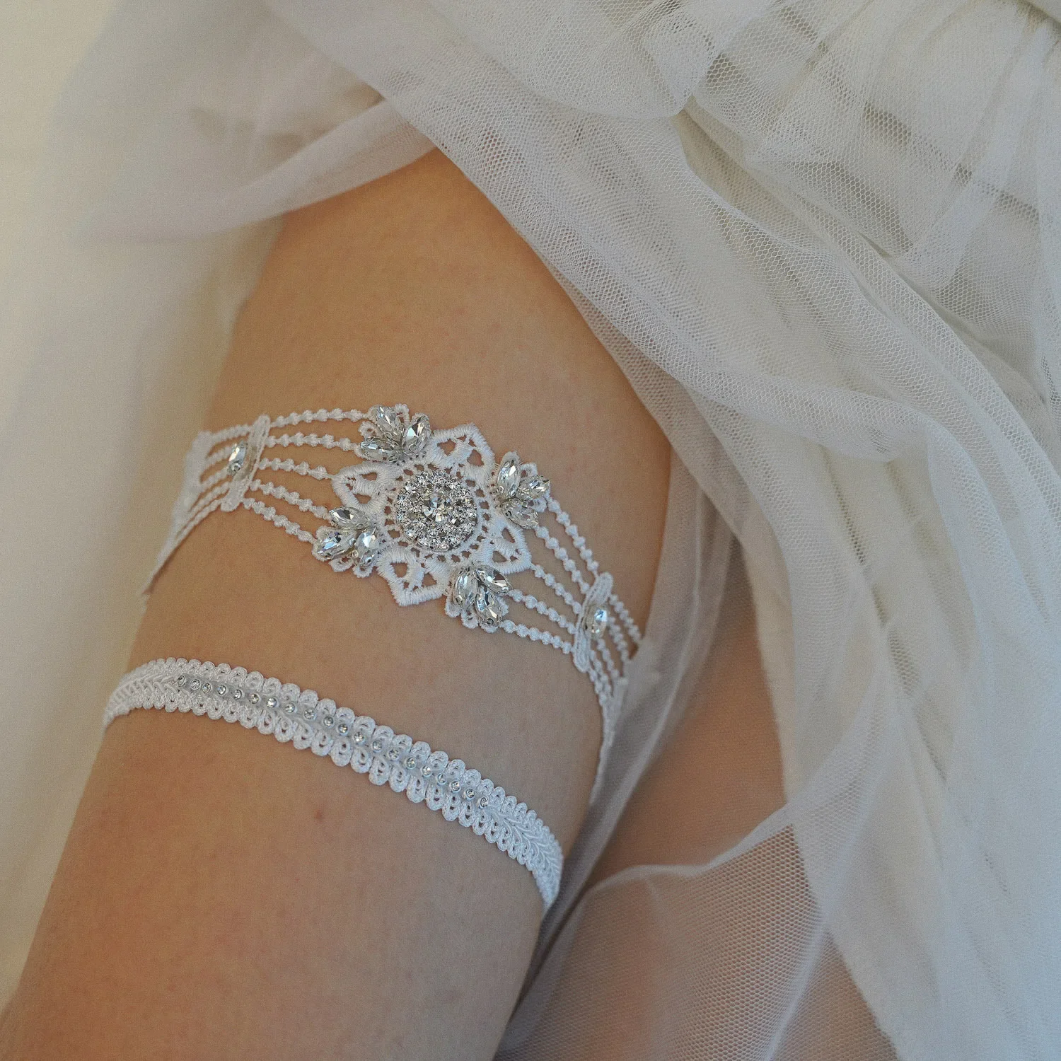 Wedding Garter Lace Crystals White Sexy Garters for Women/Female/Bride Thigh Ring Bridal Leg Garters