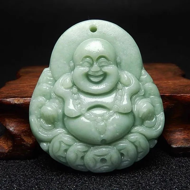 

Natural Bean Green Hand -carved Big Belly Buddha Jade Pendant Boutique Jewelry Men's and Women's Laughing Buddha Necklace