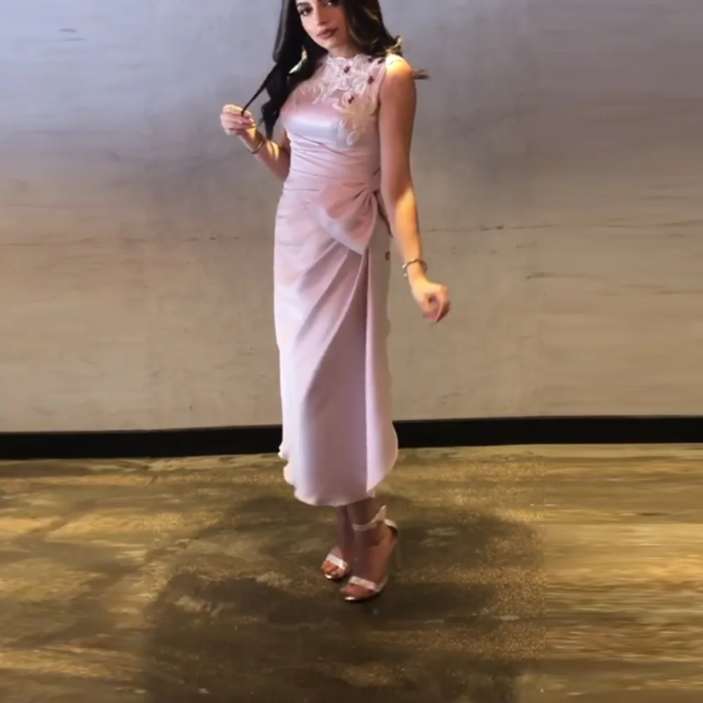 تخصيص خمر بلا أكمام الحلو الوردي فستان الحفلة الراقصة مع القوس يزين الخرز كشكش مناسبة رسمية مساء حزب العباءات #3