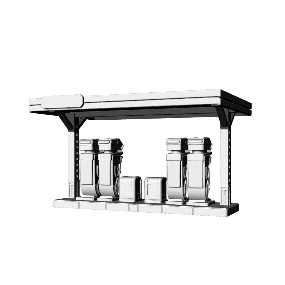 RHMG 1/- Stazione di servizio Modello architettonico stampato in 3D Decorazione Costruzione in miniatura per ornamento da scrivania