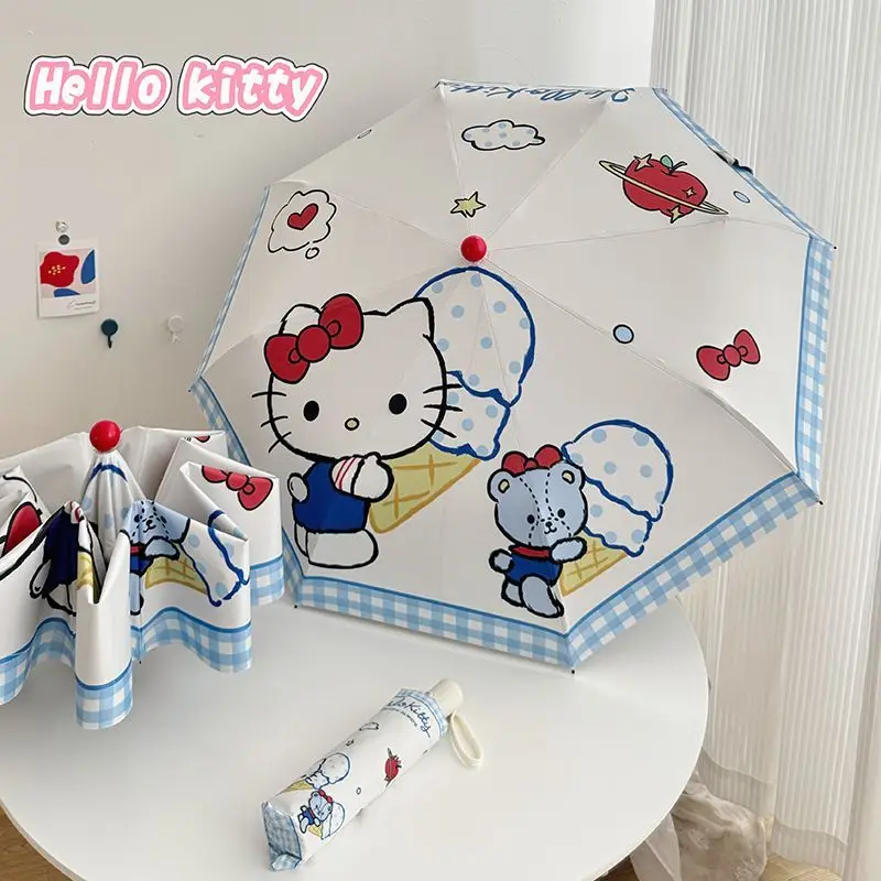 Hello Kitty Adorable Cartoon Ice Cream Folding Umbrella Kawaii Sanrio Automatic Umbrella All-weather Fashion Umbrella Gift view 2