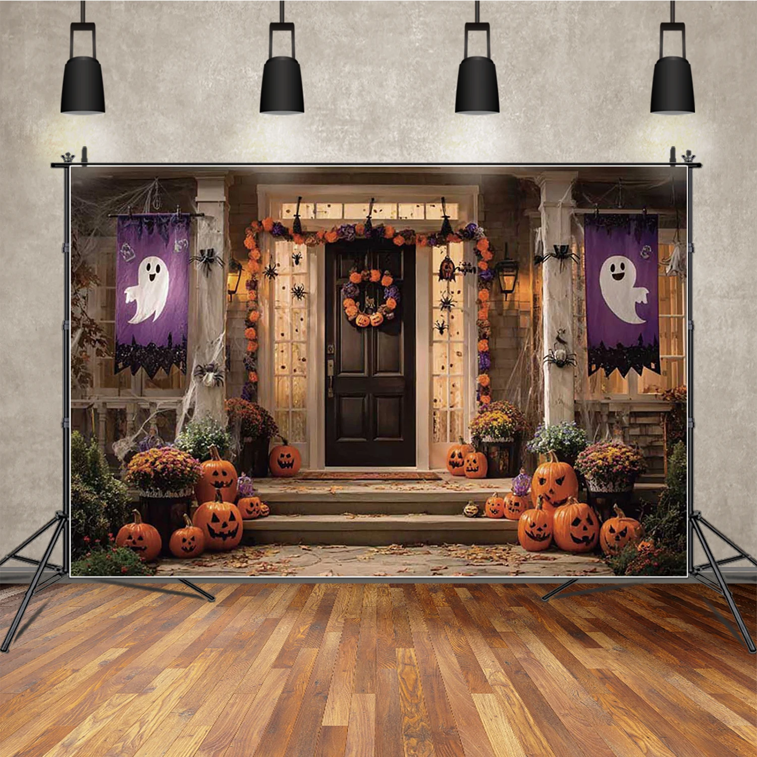 MOON.QG Halloween Photo fond citrouille lanterne fantôme squelette décors photographie papier peint décorations de fête Photozone