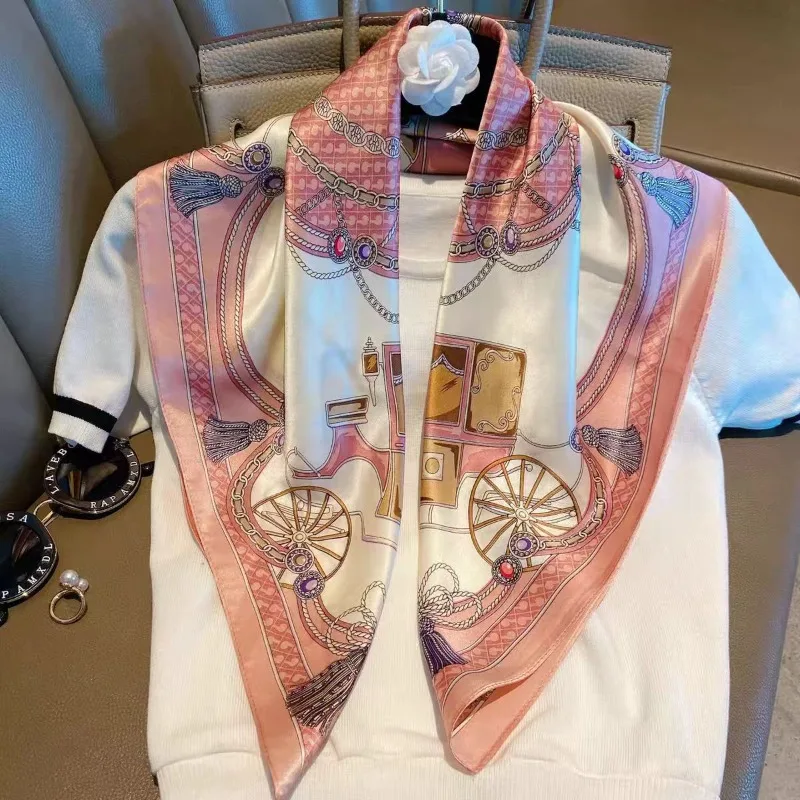 

68cm Tassel Carriage Printed Scarf Women's Spring and Summer New Imitation Silk Scarf Fashion Versatile Headscarf Shawl