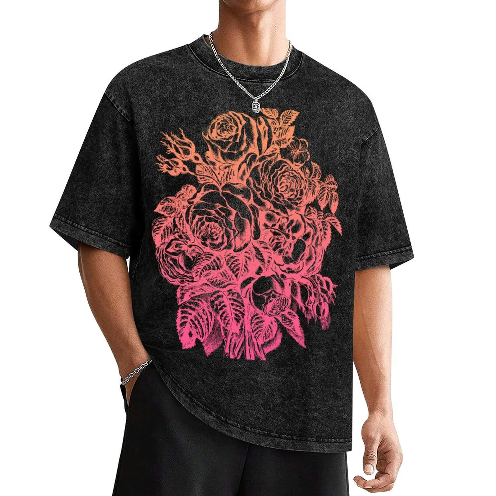 

Vintage Pink Gradient Roses T-Shirt sweat Anime t-shirt boys animal print custom t shirt shirts men graphic