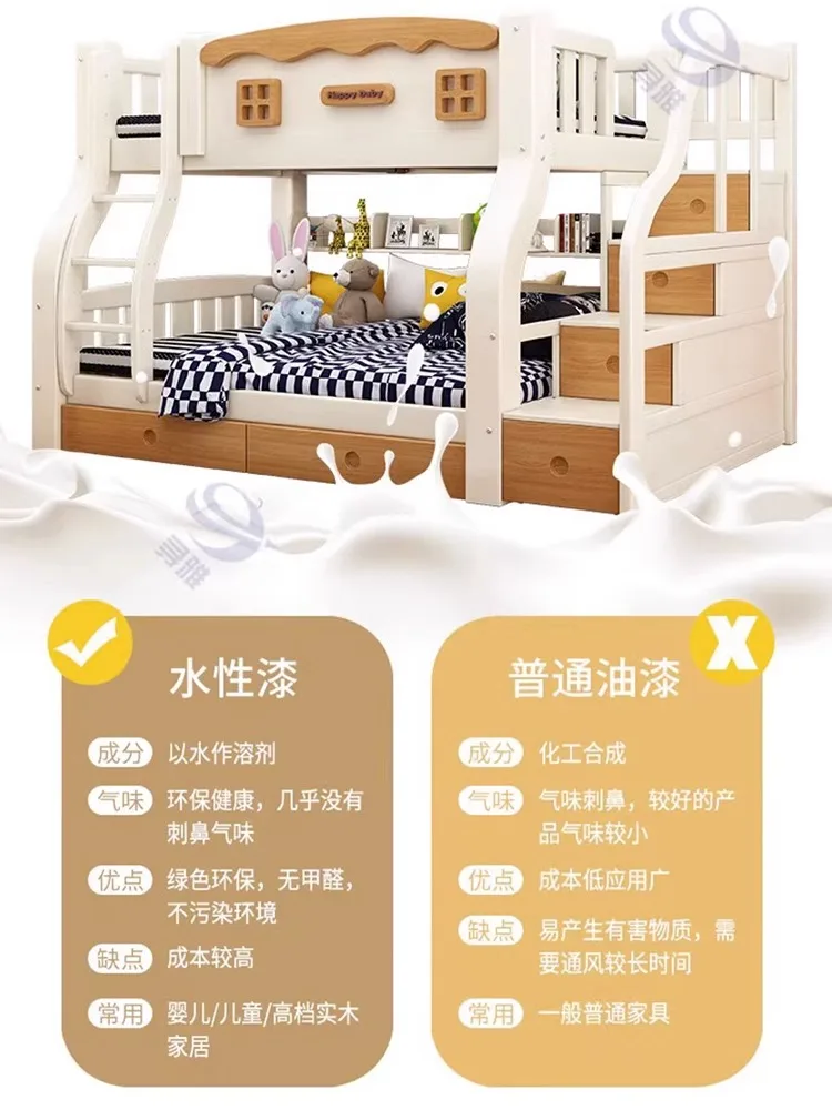 Multi-functional solid wood mother-child bed, two-layer bed for adults and two-layer bed for children.