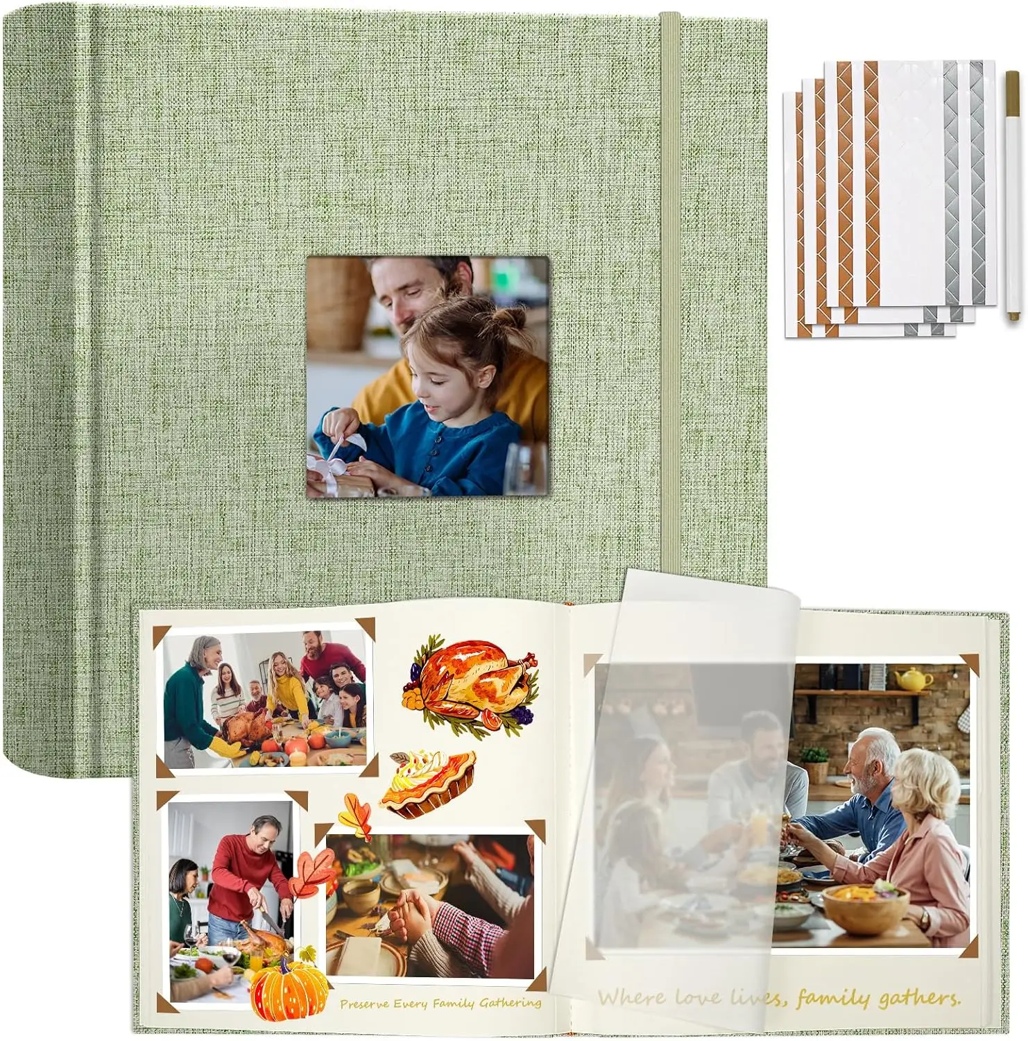 

Scrapbook Album 12" x 12", Large Linen Photo Album with Writing Space, DIY Scrapbook Supplies for Wedding, Baby, Family