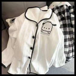 Sanrio Kawaii Pochacco Women Winter Warm Flannel Pajamas Thick Coral Velvet Long Sleeve Cartoon Cute Sleepwear Kawaii Home Suit