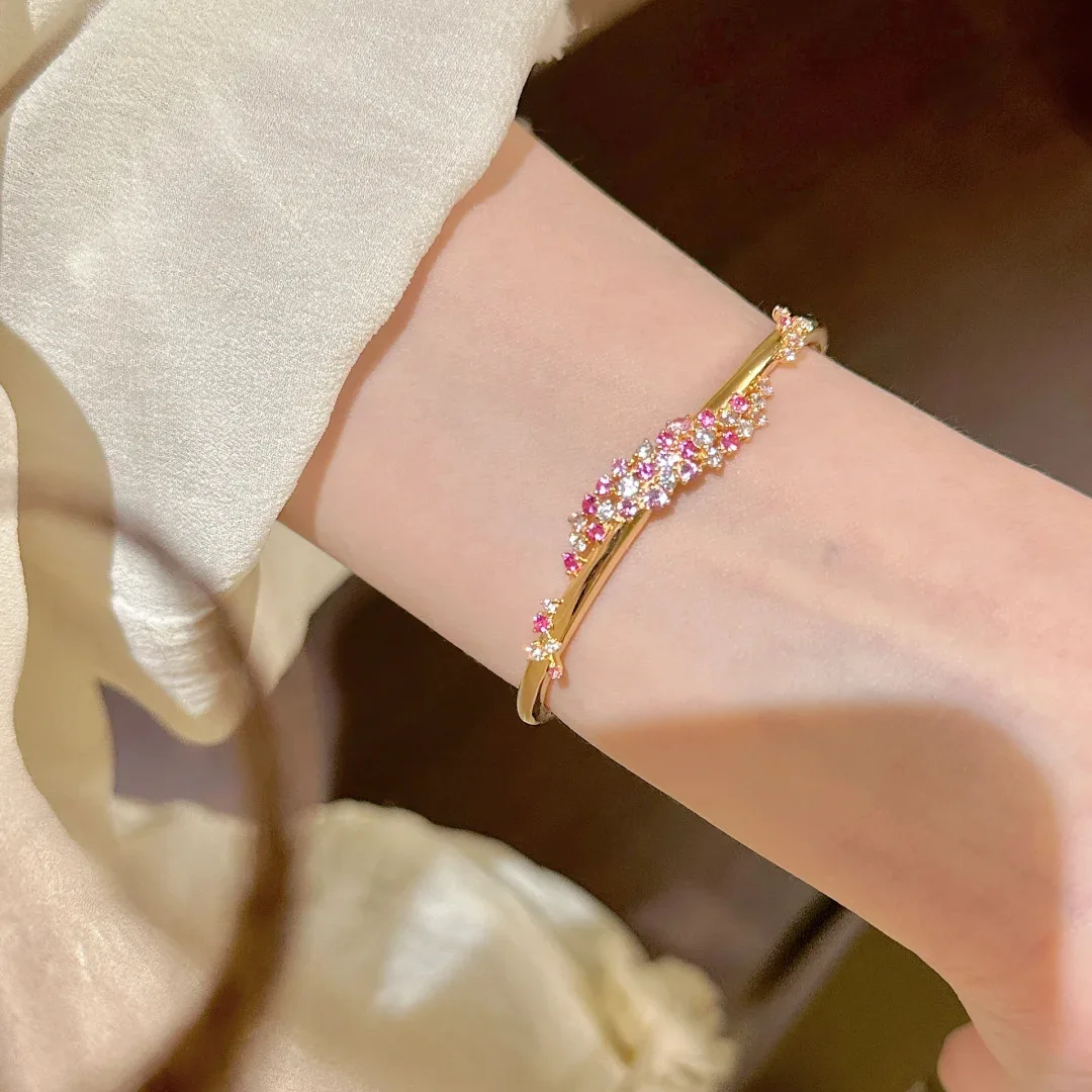 S925 Sterling Silber Armband Pfirsichrosa Diamant Blumen-Wickelarmband für Damen Exquisit Süß Tausend-Dollar-Design – Detail 10
