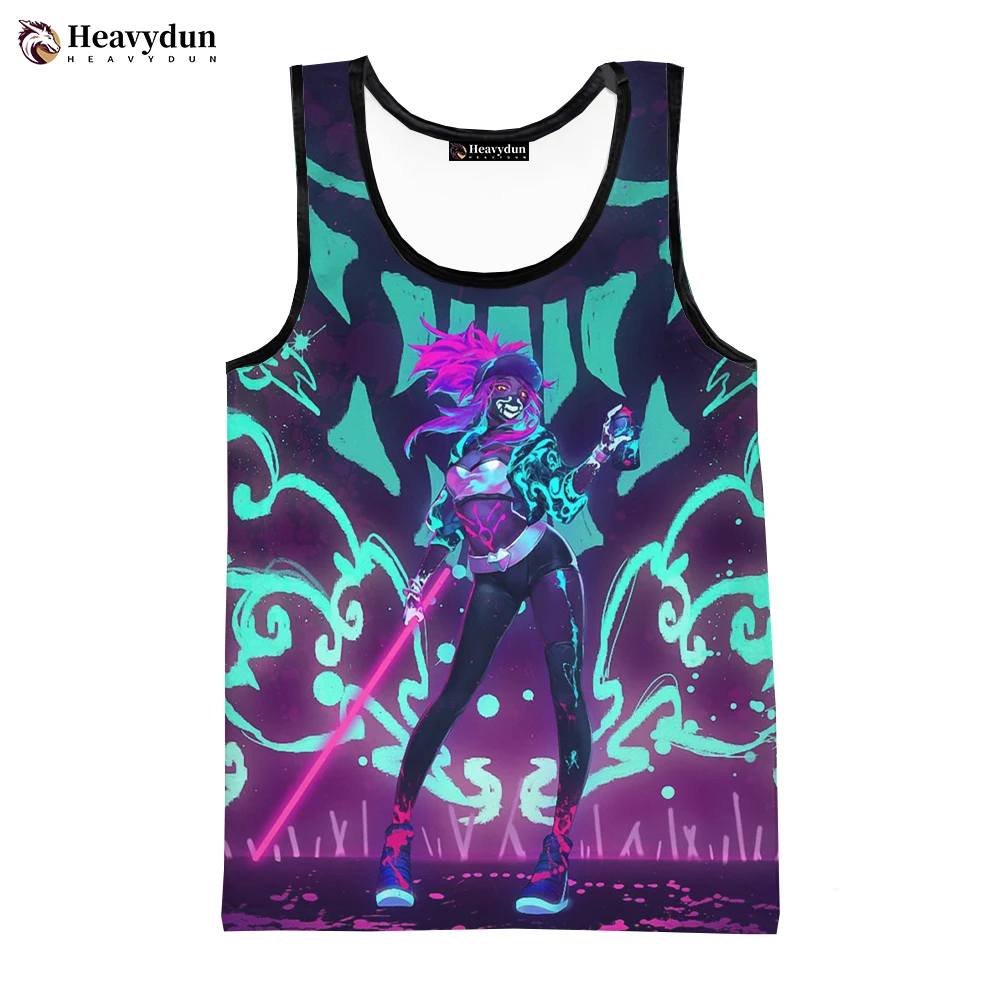 2023 New Fashion Game League of Legends Akali Men Tank Tops Sleeveless Spring Harajuku Personality 3D Printed Beach Tops Tees