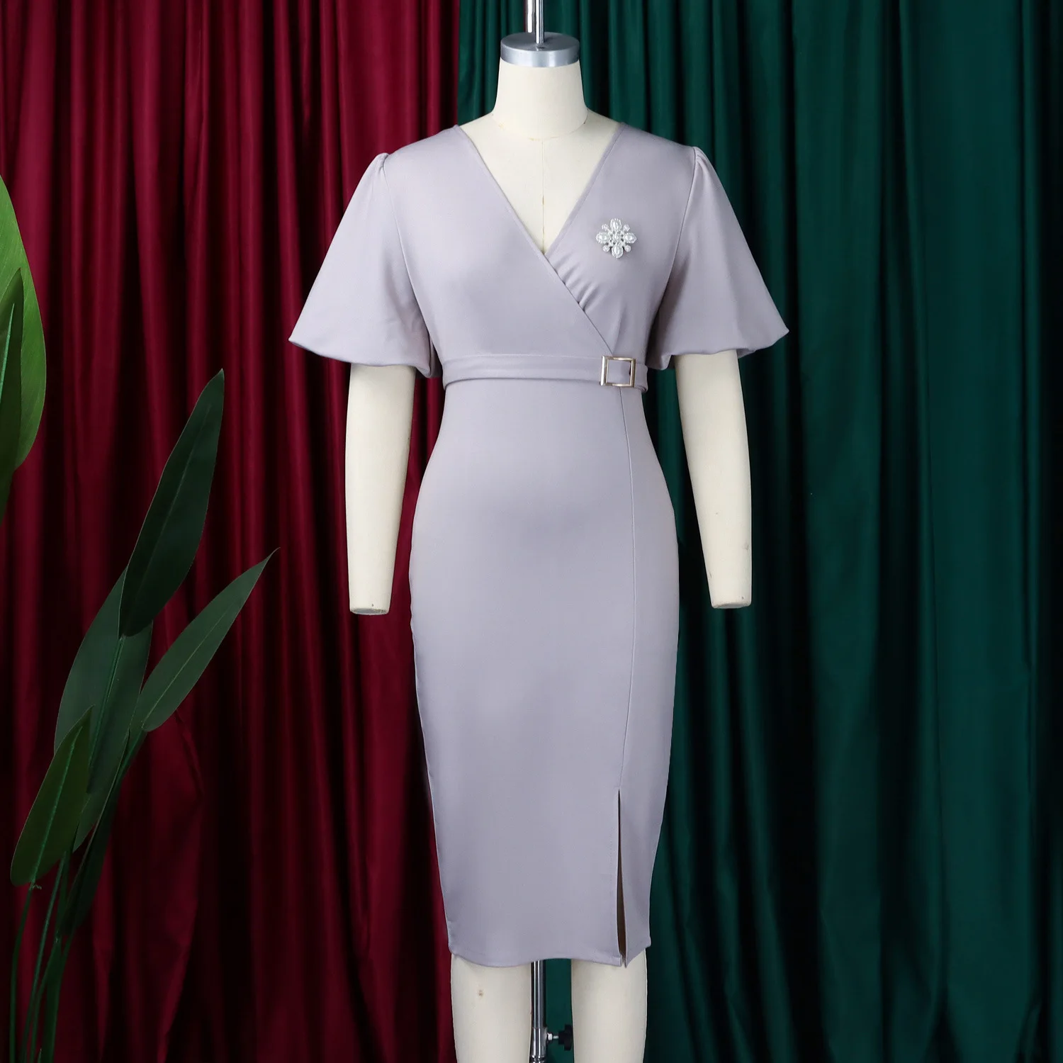 

African Dresses for Women Summer Fashion Style African Women Short Sleeve O-neck Solid Color Knee-length Dress African Clothes